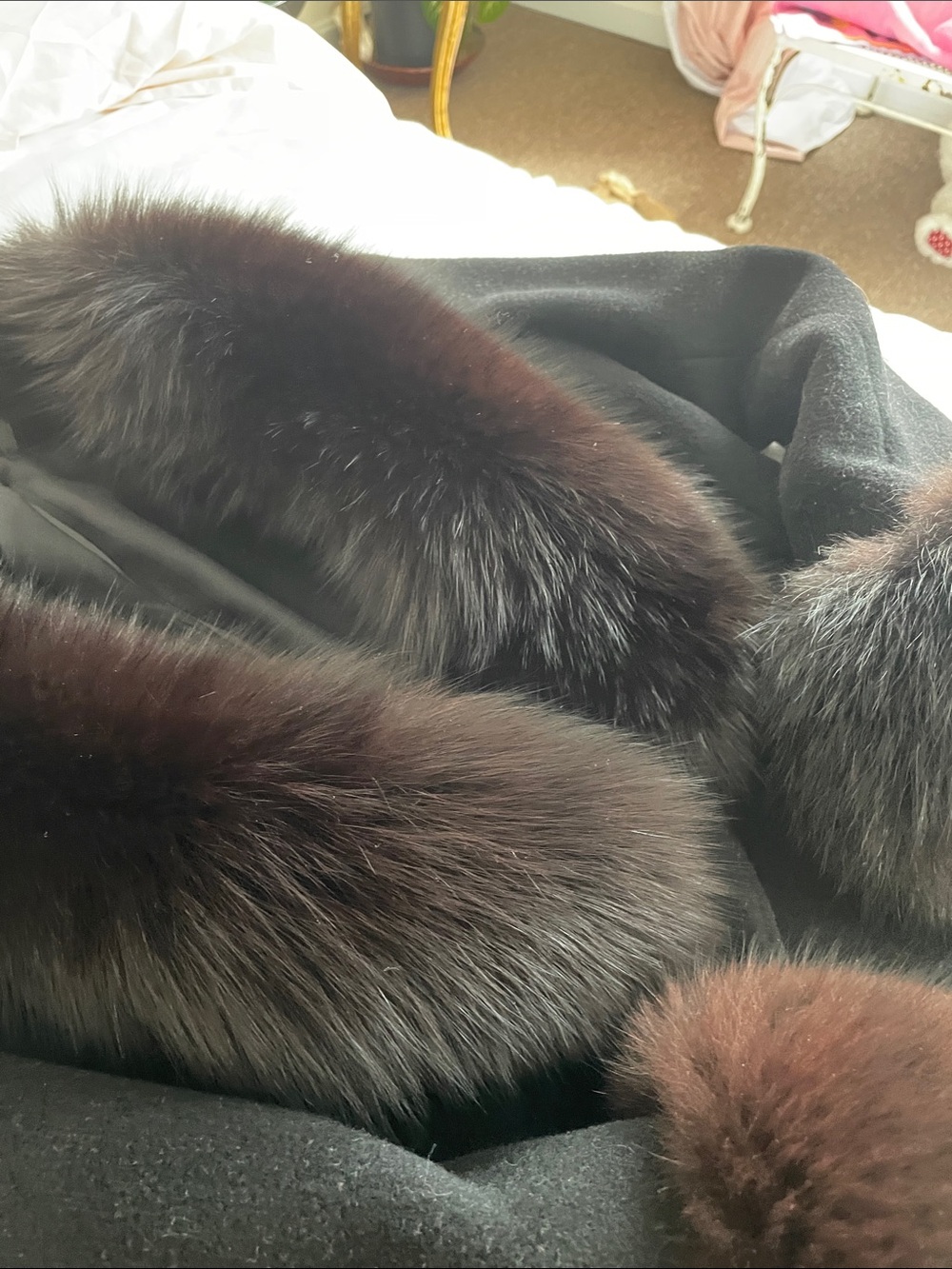 Black Wool Coat with Brown Fur Trim, Steve by Searle 2P - Picture 6 of 13
